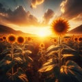 Sun rises over a field of glorious sunflowers