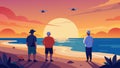 As the sun set over the ocean a group of retirees stood on the beach their drones capturing stunning footage of the