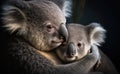 A koala bear hugging a cute baby in an Australian zoo, generative AI