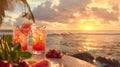 As the sun sets on the horizon sip on your newly created mocktail creations in a laidback beachinspired setting Royalty Free Stock Photo