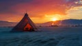 As the sun sets on the infamous Burning Man festival a tent comes alive with flickering lights and the sounds of