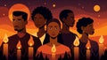 As the sun sets on Juneteenth the flickering flames of candles illuminate the faces of those gathered reflecting the