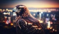 The King of the Skyline: Majestic Eagle Gazing Over City at Sunset. Generative AI