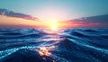Glowing Data Streams in a Sunset Ocean Royalty Free Stock Photo