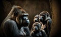 A family group of gorilla caring each other in the sunset, generative AI