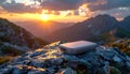 Remote Data Backup on a Mountain Peak at Sunset Royalty Free Stock Photo