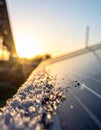 Icy Solar Panel at Sunrise Royalty Free Stock Photo