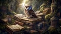 As the wise owl with reading glasses soared through the sea. Generative AI Royalty Free Stock Photo