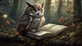 As the wise owl with reading glasses soared through the sea. Generative AI Royalty Free Stock Photo