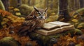 As the wise owl with reading glasses soared through the sea. Generative AI Royalty Free Stock Photo