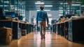 A businessman walks through the modern office. Generative AI