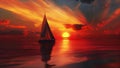 As the yacht sailed towards the horizon the sun sank deeper into the sea painting the sky with streaks of red orange and