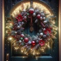 Beautiful Christmas wreath hanging on seasonal door