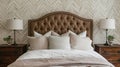 As you enter the master bedroom you are greeted by a grand herringbone upholstered headboard creating a striking visual