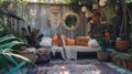 As you make your way to the outdoor patio you are greeted by a mix of textures and patterns. A cozy outdoor seating area