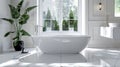 As you step into the large sunken bathtub the smooth and shiny surface of the polished ceramic tiles underfoot feel cool