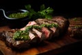 Asado - grilled beef, served with chimichurri sauce, AI generative.