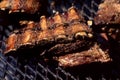 Asado, traditional barbecue dish in Argentina, roasted meat cooked on a crossed vertical grills