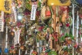 Wall of Otori shrine during the Tori-no-Ichi Fair exhibiting a bunch of auspicious rakes.