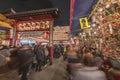 Tori-no-Ichi Fair decorated with luminous paper lanterns and auspicious rakes in Ootori shrine.