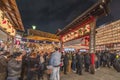 Tori-no-Ichi Fair decorated with luminous paper lanterns and auspicious rakes in Ootori shrine.