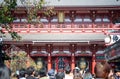 Asakusa Temple. Tokyo attractions. Tourists walk in the Asakusa area. Sensoji and Kaminarimon is famous