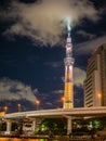 Asakusa, Tokyo, Japan-September 8, 2018 : Tokyo skytree at night in Tokyo, Japan. Long exposition picture.