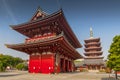 Asakusa, Tokyo at Sensoji Temple`s Hozomon Gate and five storied pagoda, Japan