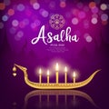 Asalha Puja Day Worship candle, Important Buddhist Day in Thailand on purple bokeh