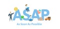 ASAP, as soon as possible. Concept with keywords, letters and icons. Flat vector illustration. Isolated on white