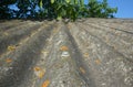 Asbestos house roof background with copy space. Old asbestos house roof