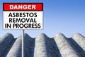 Asbestos Removal concept - Hazard Management with old roof and placard