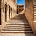 Ascending through time: the magnificent stone stairway of deyrulzafaran monastery in mardin, Turkey Royalty Free Stock Photo