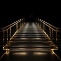 Ascend to Luxury: Stairway Illuminated by Golden Lights. Generative ai Royalty Free Stock Photo