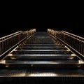 Ascend to Luxury: Stairway Illuminated by Golden Lights. Generative ai