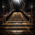 Ascend to Luxury: Stairway Illuminated by Golden Lights. Generative ai Royalty Free Stock Photo