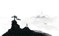 Ascend to the top landscape Ink painting Royalty Free Stock Photo