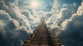 Ascending Beyond Horizons: Ethereal Illustration of a Staircase Reaching Towards the Heavenly Skies Royalty Free Stock Photo
