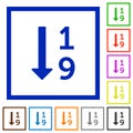 Ascending numbered list flat framed icons
