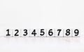 Ascending order numbers on wood table surface