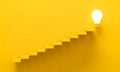 Ascending stairs of rising staircase to bulb light on yellow background Royalty Free Stock Photo