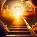 ascending stairs to the sun. God is great bright, generative AI