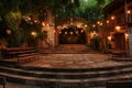 Ascending Steps Towards a Stage, An image depicting an outdoor theatre with the stage set for a romantic play, AI Generated