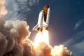 Ascending to greatness, Space shuttle takes off, beginning its vital mission