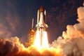 Ascending to greatness, Space shuttle takes off, beginning its vital mission