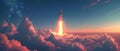 Ascending to the Stars: A Rocket Pierces Through Clouds into Space. Concept Space exploration,