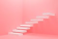 Ascending white stairs of rising staircase going upward in pink empty room, growth and successful concep Royalty Free Stock Photo