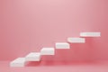 Ascending white stairs of rising staircase going upward in white empty room, growth and successful concept