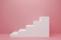 Ascending white stairs of rising staircase going upward in white empty room, growth and successful concept