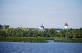 Ascension Cathedral and Fedorovsky church on other river bank. Syzran. Samara region. Russia